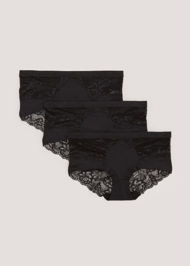 3 Pack Black Lace Midi Knickers