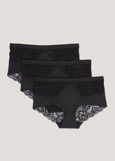3 Pack Black Lace Midi Knickers