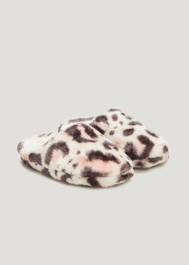 Girls Leopard Faux Fur Mule Slippers (Younger 10-Older 5)