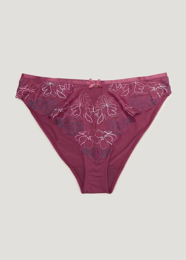 Burgundy Embroidered High Leg Knickers