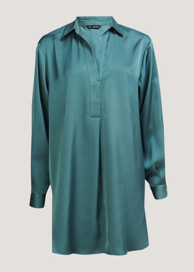 Et Vous Green Satin Popover Blouse