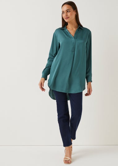 Et Vous Green Satin Popover Blouse
