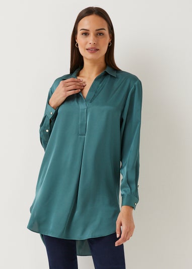 Et Vous Green Satin Popover Blouse