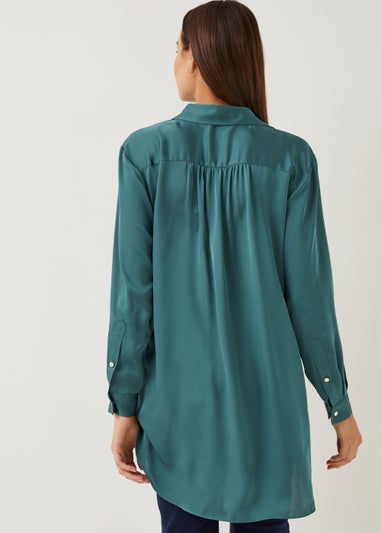Et Vous Green Satin Popover Blouse