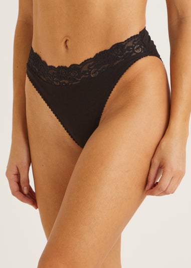 5 Pack Black Lace High Leg Knickers