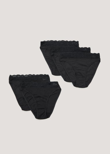 5 Pack Black Lace High Leg Knickers