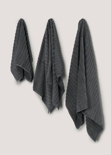 Dark Grey 100% Cotton Ribbed Towels