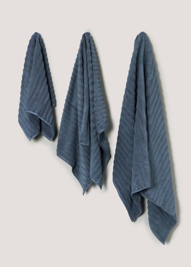 Blue 100% Cotton Ribbed Towels