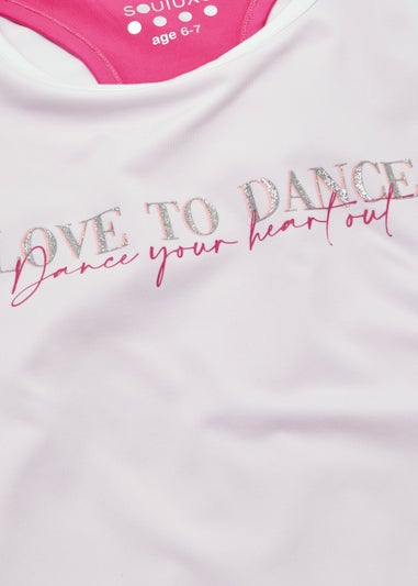 Girls White & Pink 2 in 1 Dance Sports T-Shirt (4-13yrs)