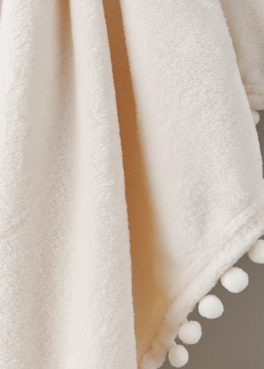 Cream Pom Pom Fleece Throw (130cm x 150cm)