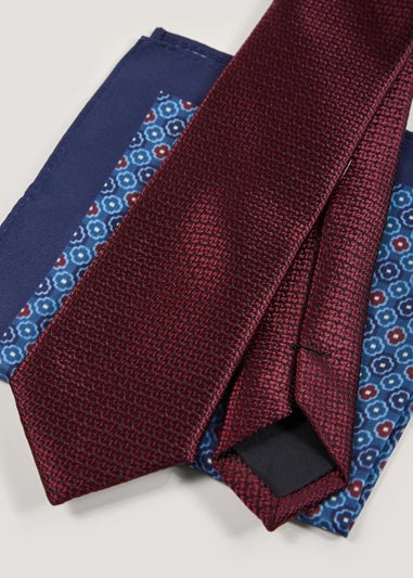 Taylor & Wright Burgundy Tie & Navy Geo Pocket Square Set - Matalan