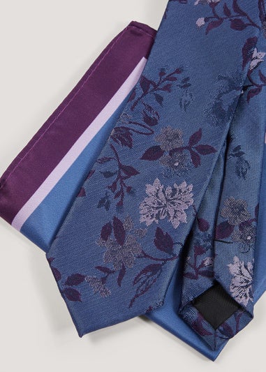 Taylor & Wright Blue Floral Tie & Pocket Square Set - Matalan