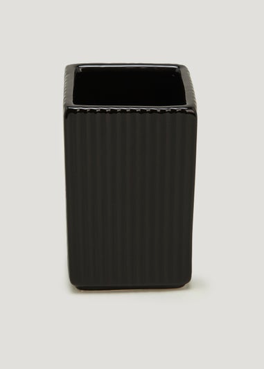 Black Ridged Square Ceramic Bathroom Tumbler (11cm x 7cm x 7cm)