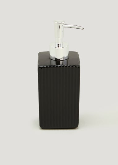 Black Ridged Square Ceramic Soap Dispenser (18cm x 7cm x 7cm)