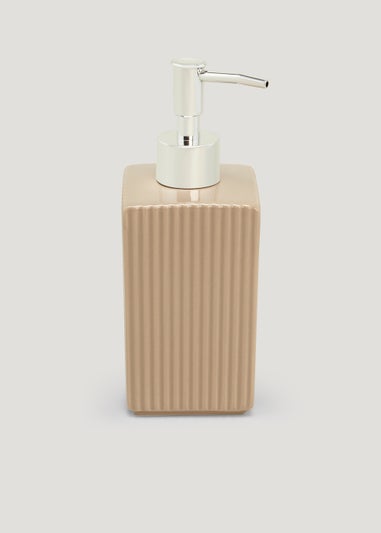 Beige Ridged Square Ceramic Soap Dispenser (18cm x 7cm x 7cm)