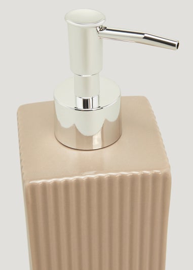 Beige Ridged Square Ceramic Soap Dispenser (18cm x 7cm x 7cm)