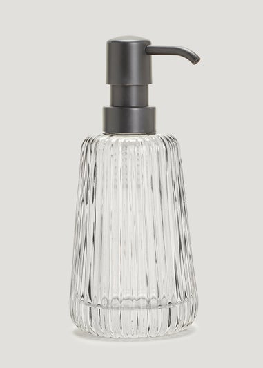 Grey Ribbed Glass Soap Dispenser