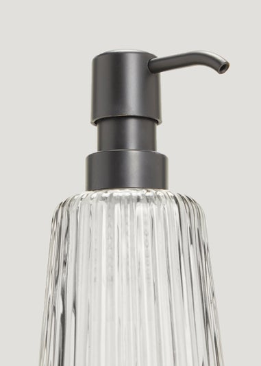 Grey Ribbed Glass Soap Dispenser