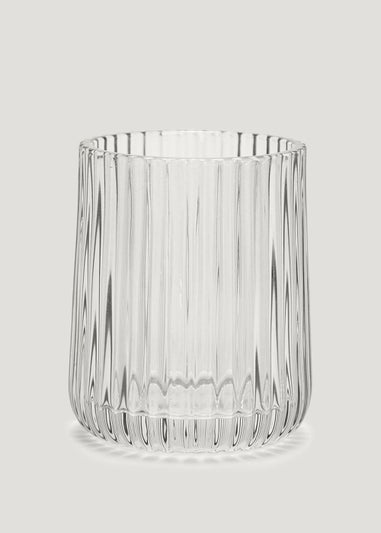 Grey Ribbed Glass Bathroom Tumbler