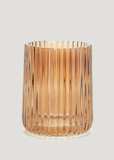 Amber Ribbed Glass Bathroom Tumbler