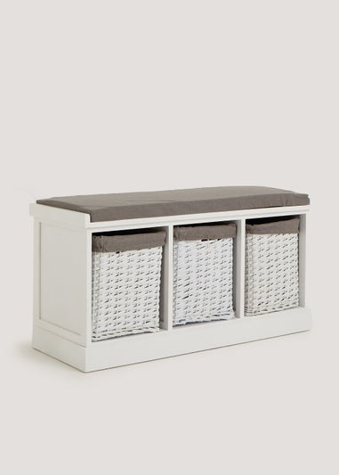 White Woven Floor Bench Storage Unit (90cm x 35cm x 46cm)