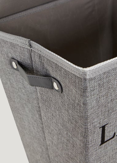 Grey Linen-Look Laundry Basket (53cm x 42cm x 18cm)