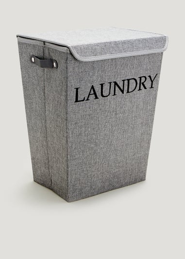 Grey Linen-Look Laundry Basket (53cm x 42cm x 18cm)