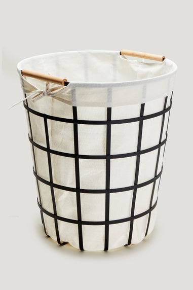 Black Wire & Wood Laundry Basket (56cm x 42cm)