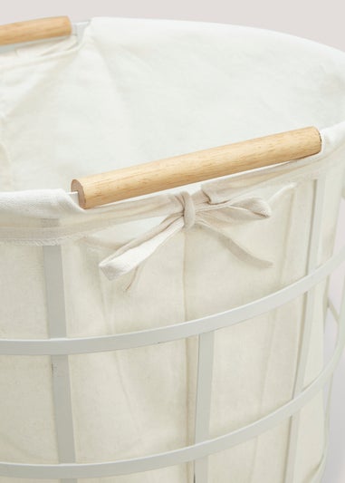 White Wire & Wood Laundry Basket (56cm x 42cm)