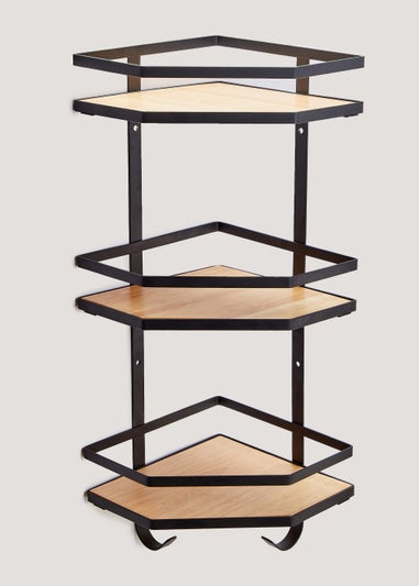 Black Wire & Wood Corner Unit (51cm x 21cm x 58cm)