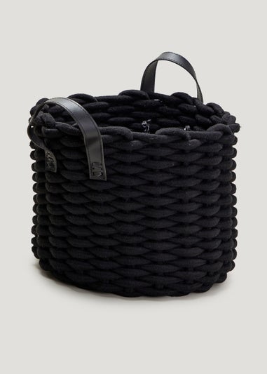 Black Rope & Faux Leather Storage Basket (26cm x 31cm)