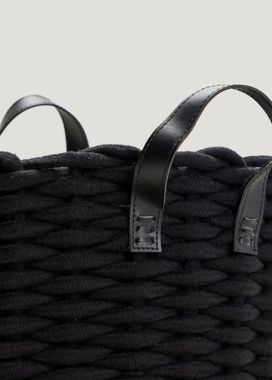 Black Rope & Faux Leather Storage Basket (26cm x 31cm)