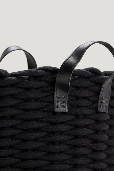 Black Rope & Faux Leather Storage Basket (26cm x 31cm)