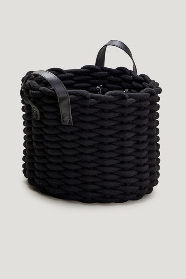 Black Rope & Faux Leather Storage Basket (26cm x 31cm)