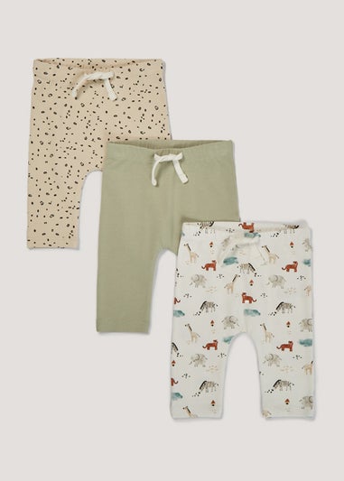 Unisex 3 Pack Plain & Animal Print Leggings (Newborn-23mths)