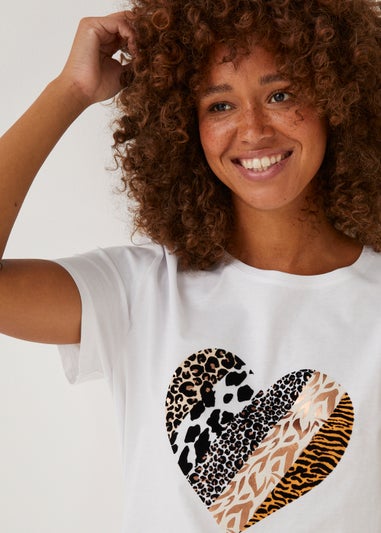 White Je T'Aime Leopard Print Heart Slogan T-Shirt