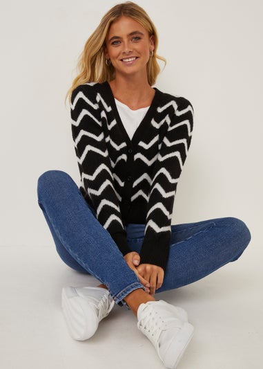 JDY Bonnie Black Zig Zag Cardigan