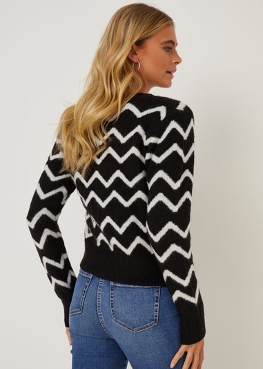 JDY Bonnie Black Zig Zag Cardigan