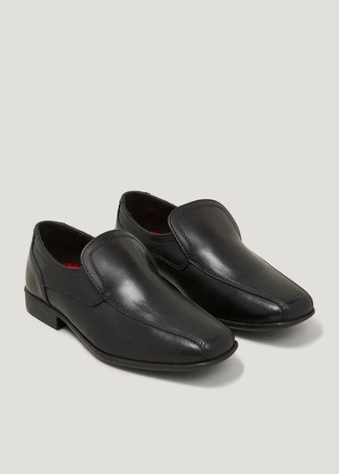 Boys Black Leather Slip On Shoes (Older 2-6)