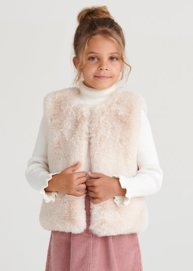 Girls Cream Faux Fur Gilet (4-13yrs)