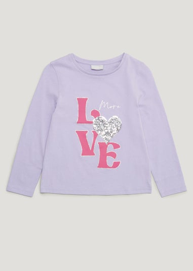 Girls Lilac Love Long Sleeve T-Shirt (4-13yrs)