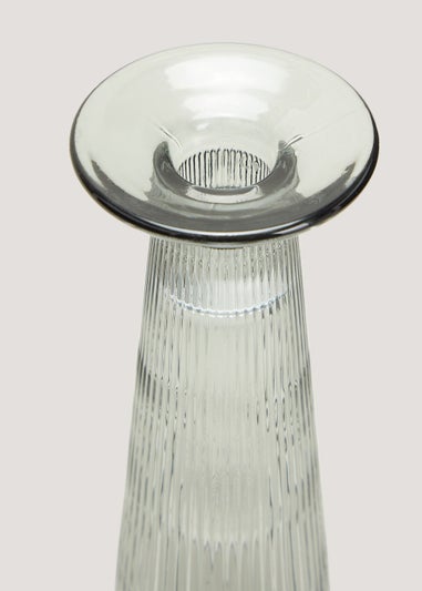 Grey Ribbed Glass Candle Holder (16cm)