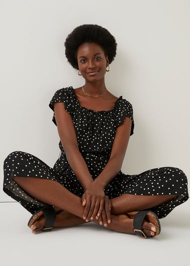 Black Spot Cropped Jumpsuit