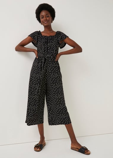 Black Spot Cropped Jumpsuit