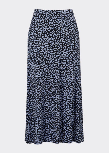 Blue Leopard Print Midi Skirt