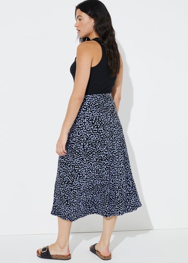 Blue Leopard Print Midi Skirt