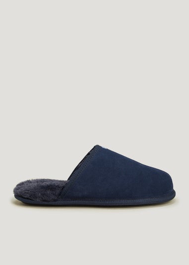 Navy Suede Mule Slippers