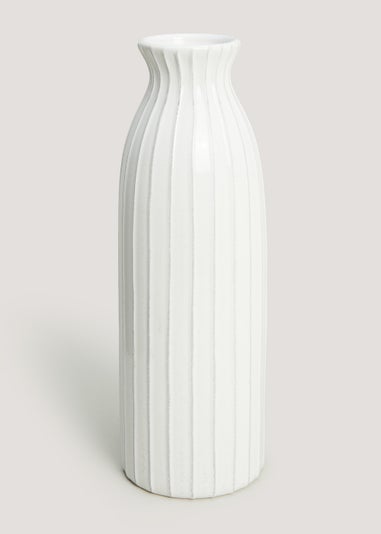 White Ribbed Ceramic Vase (35cm)