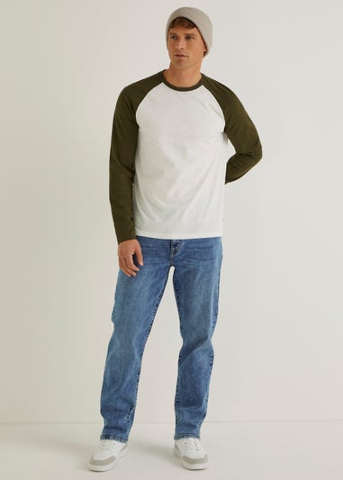 Mid Wash Stretch Straight Fit Jeans