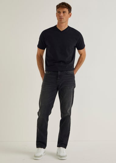 Black Wash Stretch Straight Leg Jeans